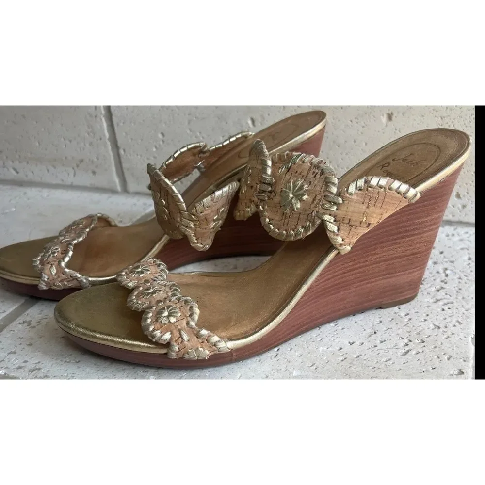 Jack Rogers Women’s Jacks Cork Gold Fleck Lucia Wedge Sandals Size 11